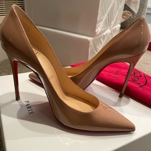 Christian Louboutin So Kate 120 Nude Patent Leather Pump Size 37.5